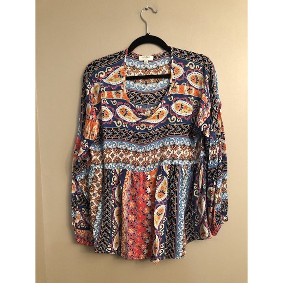 Umgee Tops - Umgee Womens Medium Floral/Paisley Long Sleeve Tunic Boho, Cottagecore